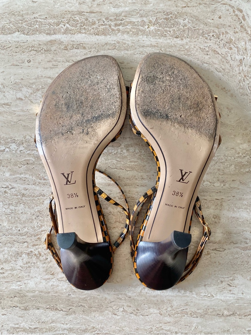 Vintage Louis Vuitton Damier LV Bow Ankle Strap Sandal Heels - Picture 8 of 8